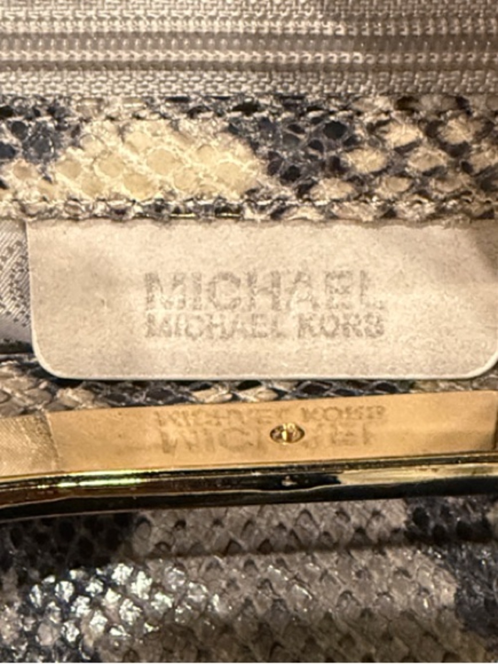 Michael Kors Beige and Black Snake-Print Clutch with Gold Hardware - Picture 2 of 10